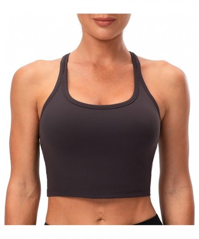 Women's Racerback Sports Bra Yoga Crop Top with Built in Bra Brushed Charcoal Gray $11.20 Lingerie