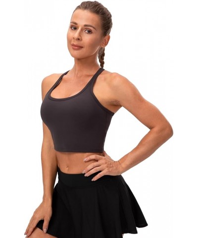 Women's Racerback Sports Bra Yoga Crop Top with Built in Bra Brushed Charcoal Gray $11.20 Lingerie