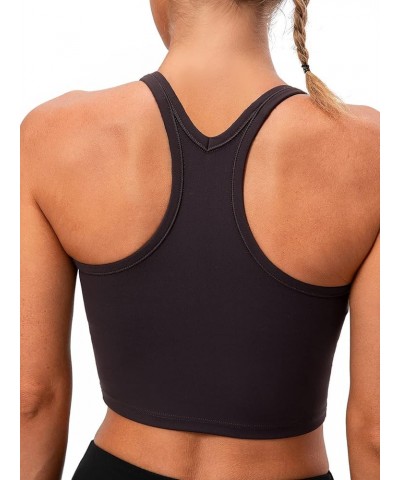 Women's Racerback Sports Bra Yoga Crop Top with Built in Bra Brushed Charcoal Gray $11.20 Lingerie