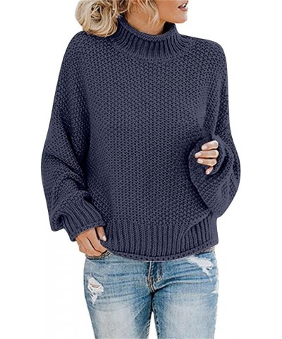 Womens Sweaters Turtleneck Oversized Sweaters Batwing Long Sleeve Pullover Loose Chunky Knit Jumper 01-navy $6.60 Sweaters