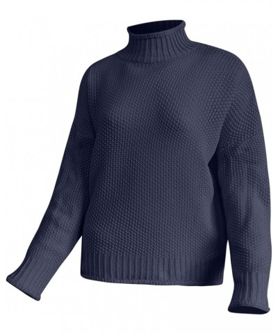 Womens Sweaters Turtleneck Oversized Sweaters Batwing Long Sleeve Pullover Loose Chunky Knit Jumper 01-navy $6.60 Sweaters