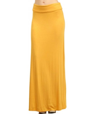 Women's Stylish Spandex Comfy Fold-Over Flare Long Maxi Skirt Made in USA Mustard $10.91 Skirts