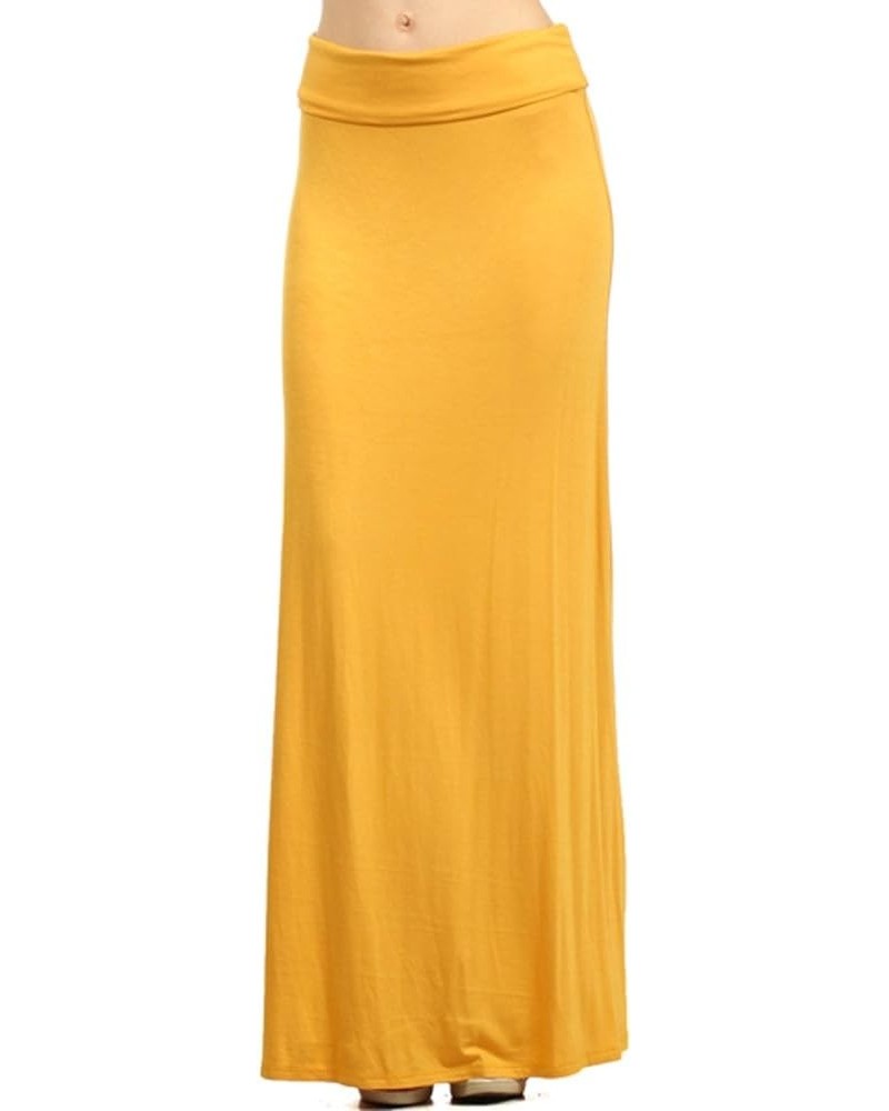 Women's Stylish Spandex Comfy Fold-Over Flare Long Maxi Skirt Made in USA Mustard $10.91 Skirts