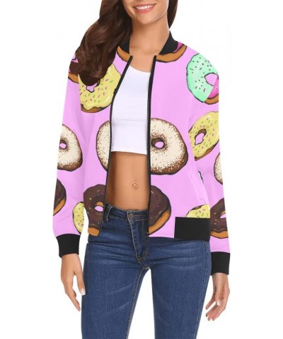 Frosted Donut Women's Bomber Jacket, Casual Jacket Coat Zip Up Outerwear Windbreaker XS Option 3 $27.54 Jackets