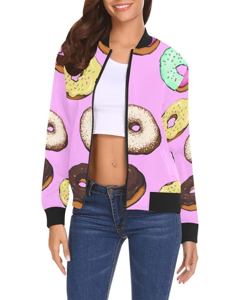 Frosted Donut Women's Bomber Jacket, Casual Jacket Coat Zip Up Outerwear Windbreaker XS Option 3 $27.54 Jackets