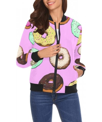 Frosted Donut Women's Bomber Jacket, Casual Jacket Coat Zip Up Outerwear Windbreaker XS Option 3 $27.54 Jackets