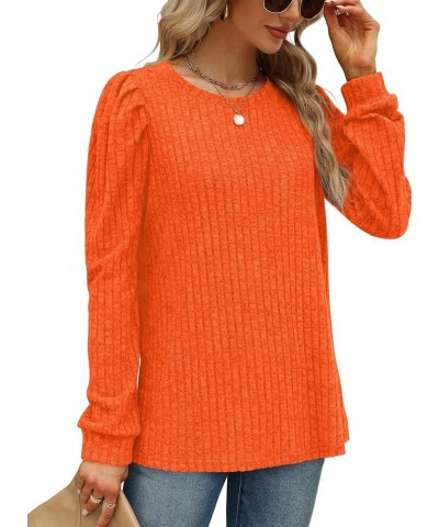 Sweaters for Women Lightweight Crewneck Puff Sleeve Tunic Tops Loose Fit Fashion 2023 H-orange $11.99 Sweaters