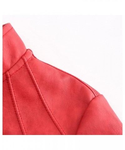 Faux Leather Jacket Women Bomber Jacket Women's Belted Motorcycle Jacket Red $30.77 Coats