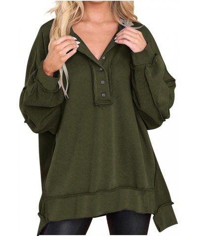 Women’s Trendy Oversized Sweatshirts Half Button Up Long Sleeve Baggy Shirts Loose Fit Solid Casual Pullover Tops 1 Army Gree...
