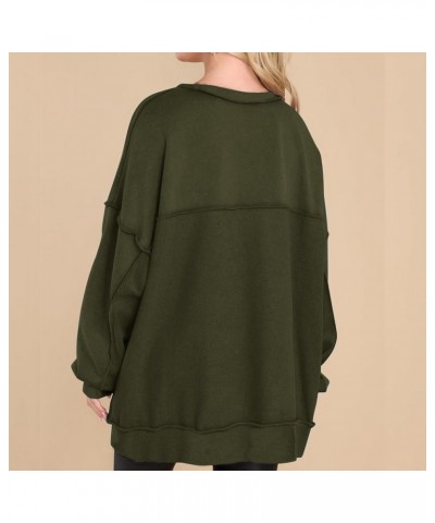 Women’s Trendy Oversized Sweatshirts Half Button Up Long Sleeve Baggy Shirts Loose Fit Solid Casual Pullover Tops 1 Army Gree...