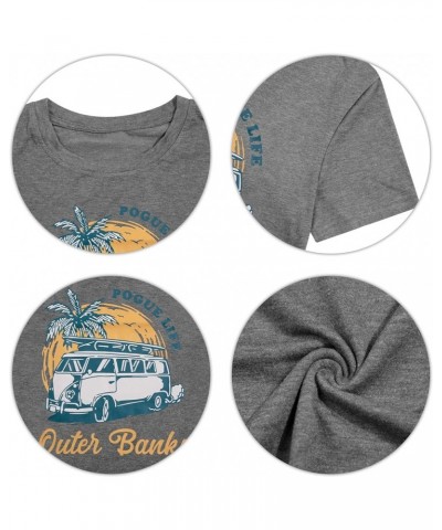 Outer Banks Pogue Life T-Shirt Women Bleached Tie Dye Surfing Lover Shirt Palm Tree Bus Graphic Tee Light Grey $10.00 T-Shirts