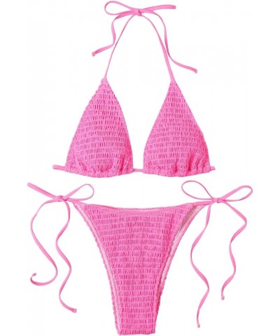 Women's 2 Piece Triangle Bathing Suit Halter Top ​Tie Side Thong Bikini Swimsuits Hot Pink $17.00 Swimsuits