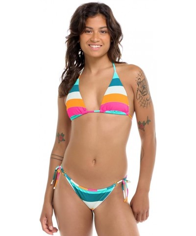 Women's Standard Brasilia Tie Side Cheeky Bikini Bottom Swimsuit Free Flow Stripe $10.17 Swimsuits