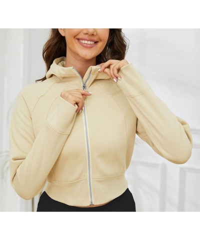 Zip Up Hoodies for Women,Long Sleeve Fleece Lined Casual Cropped Hoodie Sweatshirts with Thumb Hole Hoodie_khaki $14.57 Hoodi...