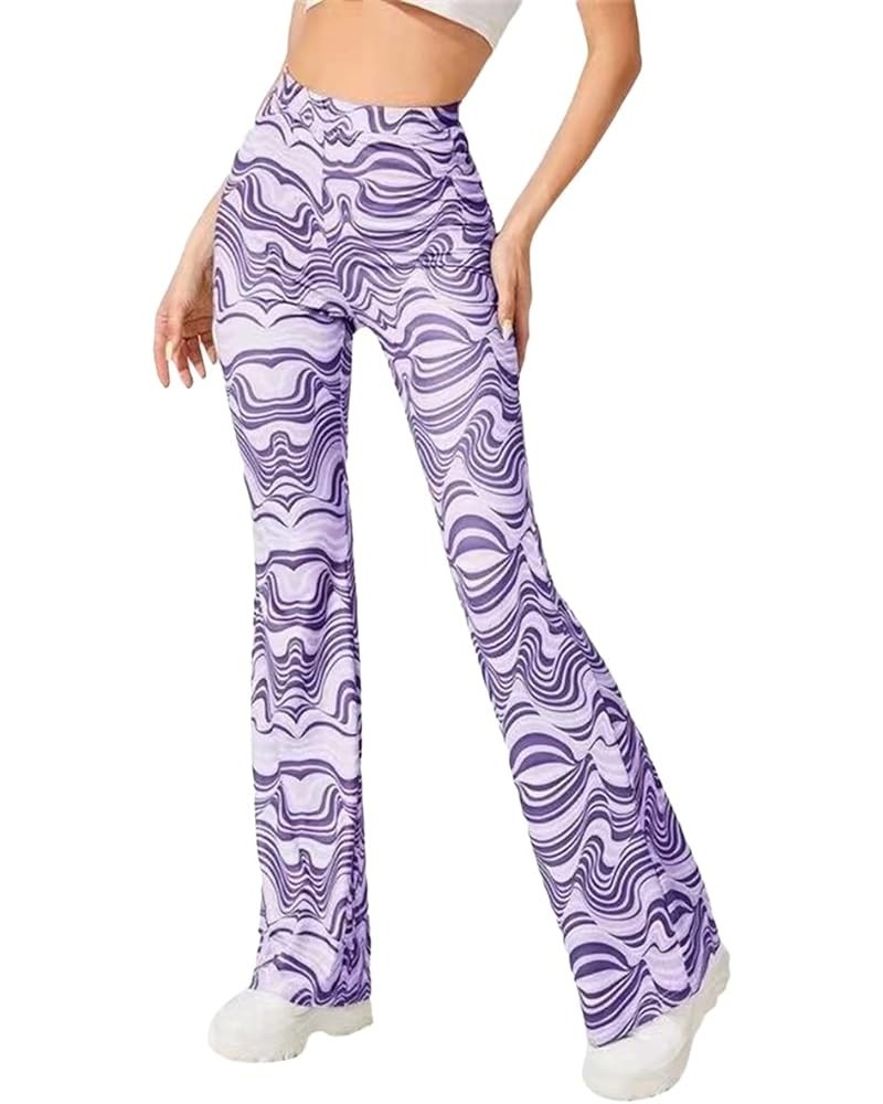 Women Printed Bell Bottom Yoga Pants Elastic High Waist Flare Legging Tie Dye Hippie Y2k Disco Summer Streetwear Pant Purple ...