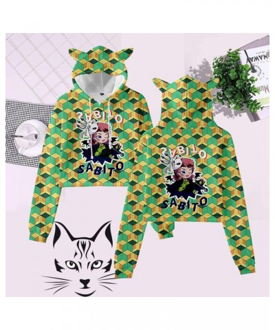 Women Girls Anime Slayer Kimetsu no Yaiba Cute Cat Ear Hoodie Crop Top Pullover Sweatshirt Black20 $12.53 Hoodies & Sweatshirts