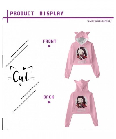 Women Girls Anime Slayer Kimetsu no Yaiba Cute Cat Ear Hoodie Crop Top Pullover Sweatshirt Black20 $12.53 Hoodies & Sweatshirts