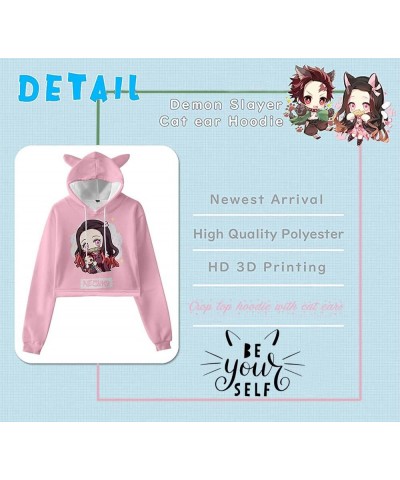 Women Girls Anime Slayer Kimetsu no Yaiba Cute Cat Ear Hoodie Crop Top Pullover Sweatshirt Black20 $12.53 Hoodies & Sweatshirts