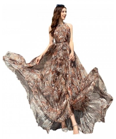 Women's Summer Floral Long Beach Maxi Dress Lightweight Sundress Brown Leopard Print $22.05 Dresses