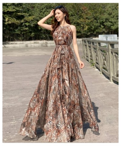 Women's Summer Floral Long Beach Maxi Dress Lightweight Sundress Brown Leopard Print $22.05 Dresses