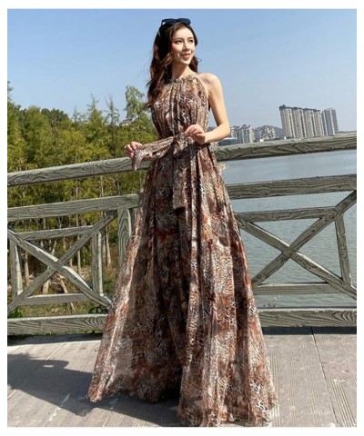 Women's Summer Floral Long Beach Maxi Dress Lightweight Sundress Brown Leopard Print $22.05 Dresses