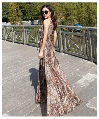 Women's Summer Floral Long Beach Maxi Dress Lightweight Sundress Brown Leopard Print $22.05 Dresses