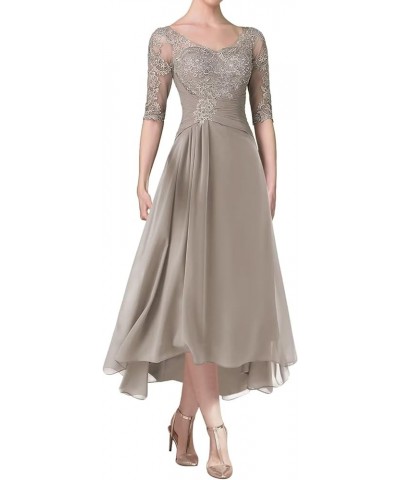 Tea Length Mother of The Bride Dresses with Sleeves Laces Appliques Ruched Chiffon Formal Evening Gowns Wine $35.25 Dresses