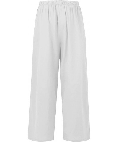 Women's Linen Summer Palazzo Pants Flowy Wide Leg Beach Pants for Women Dressy with Pockets 2-white $5.29 Others