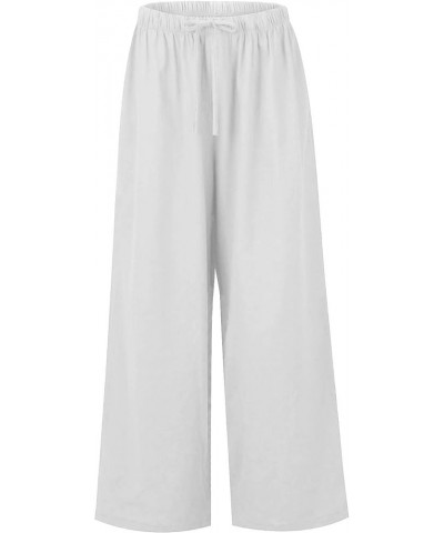 Women's Linen Summer Palazzo Pants Flowy Wide Leg Beach Pants for Women Dressy with Pockets 2-white $5.29 Others