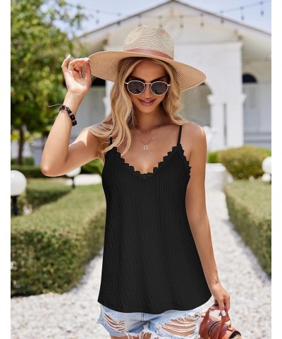 Camisole for Women V Neck Spaghetti Strap Tank Tops Sleeveless Blouses Loose Fit Ruched Black $10.40 Tanks