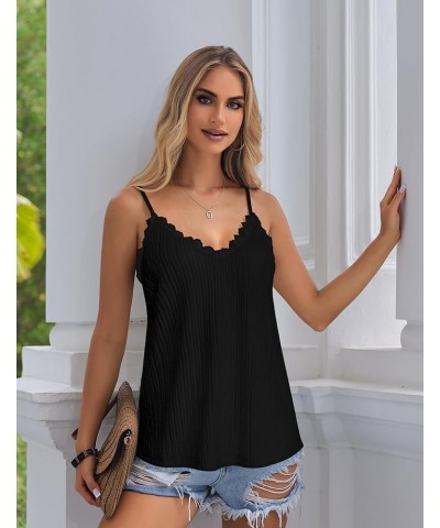 Camisole for Women V Neck Spaghetti Strap Tank Tops Sleeveless Blouses Loose Fit Ruched Black $10.40 Tanks