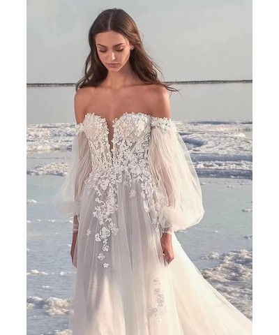 Long Wedding Dresses for Bride 2022 A-line Tulle Lace Appliques Formal Gown with Train 20-white $42.24 Dresses