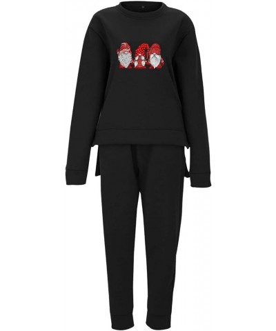 Christmas Outfits For Women Sweatsuit 2 Piece, Crew Neck Sweatshirt and Sweatpants Irregular Hem Pullover Tracksuit Sets Blac...