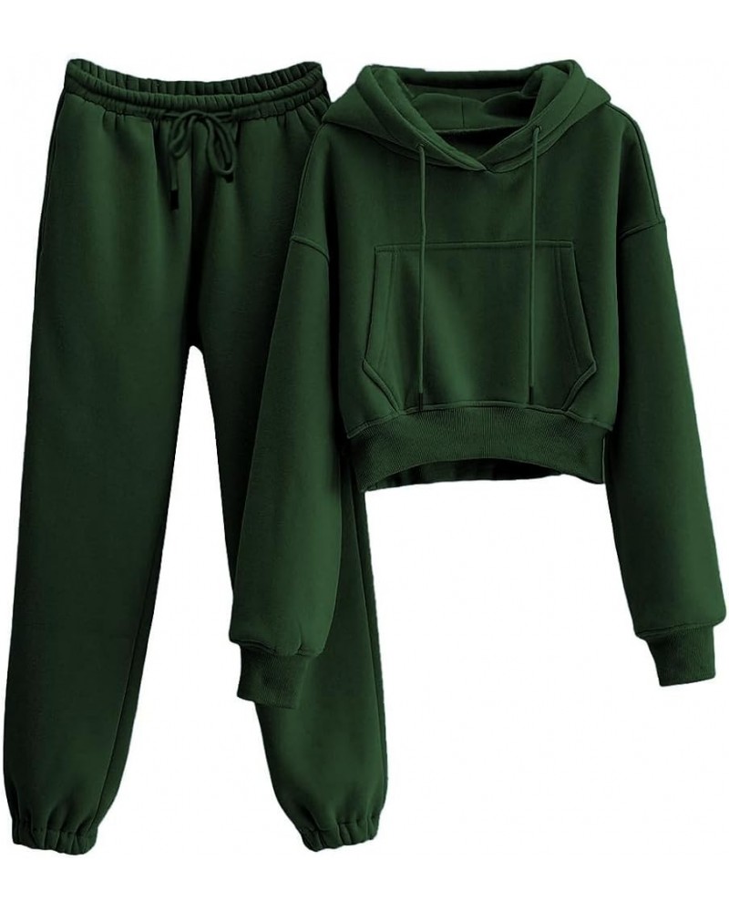 Sweatsuits for Women Set 2 Piece Outfits Hoodie Pullover Sweatshirt Jogger Pants Tracksuit Set Darkgreen $19.88 Activewear