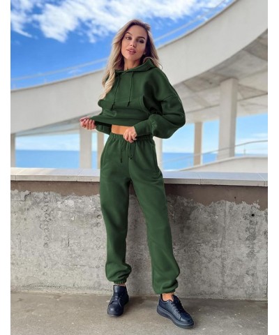 Sweatsuits for Women Set 2 Piece Outfits Hoodie Pullover Sweatshirt Jogger Pants Tracksuit Set Darkgreen $19.88 Activewear