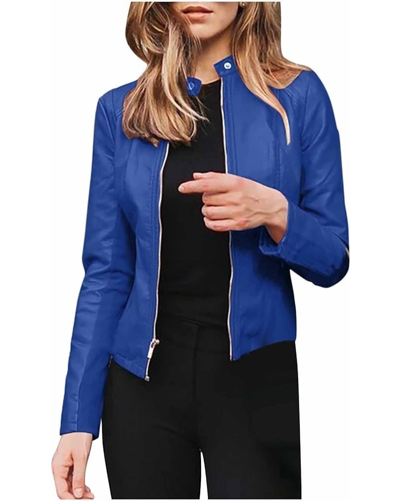 Women's Faux Leather Shacket Zip up Motorcycle Jacket Casual Lightweight Jacket Moto Biker Coat Long Sleeve Coat 24 Blue $5.0...