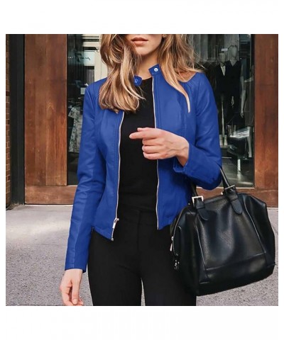 Women's Faux Leather Shacket Zip up Motorcycle Jacket Casual Lightweight Jacket Moto Biker Coat Long Sleeve Coat 24 Blue $5.0...