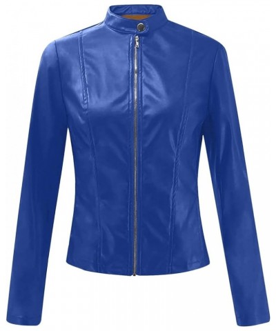 Women's Faux Leather Shacket Zip up Motorcycle Jacket Casual Lightweight Jacket Moto Biker Coat Long Sleeve Coat 24 Blue $5.0...