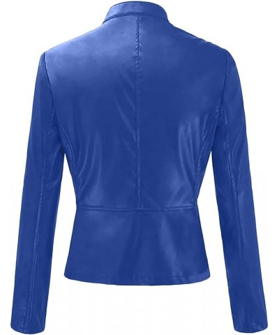 Women's Faux Leather Shacket Zip up Motorcycle Jacket Casual Lightweight Jacket Moto Biker Coat Long Sleeve Coat 24 Blue $5.0...