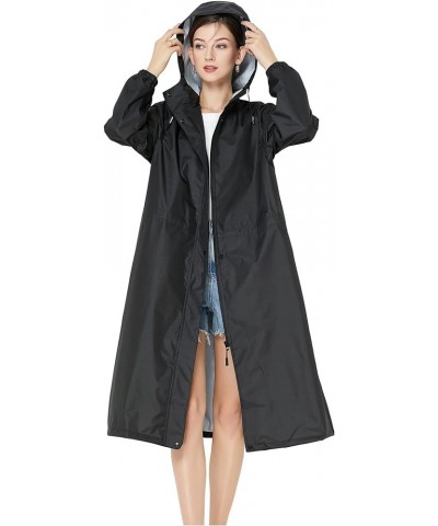 Women Long Raincoat Rain Jacket Coat with narrow sleeves Black $12.71 Coats