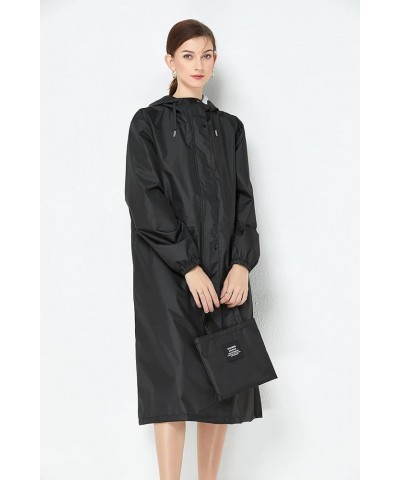 Women Long Raincoat Rain Jacket Coat with narrow sleeves Black $12.71 Coats