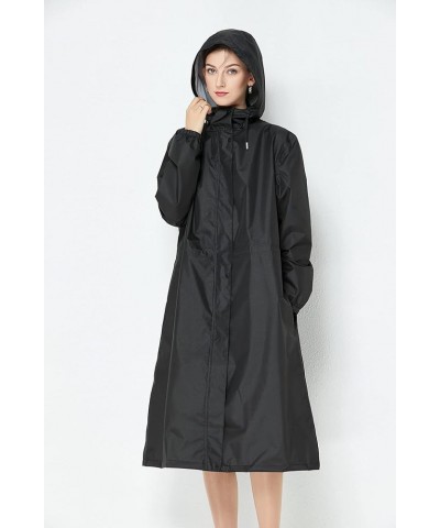 Women Long Raincoat Rain Jacket Coat with narrow sleeves Black $12.71 Coats