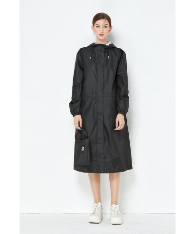 Women Long Raincoat Rain Jacket Coat with narrow sleeves Black $12.71 Coats