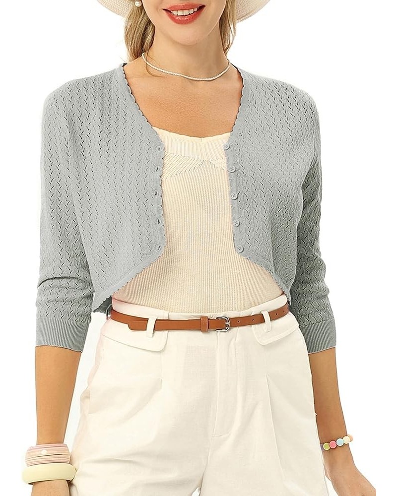 Womens Summer 3/4 Sleeve Bolero Shrug for Dress Open Front Scalloped Knit Cropped Cardigan Sweater Lightweight Gray $14.35 Sw...