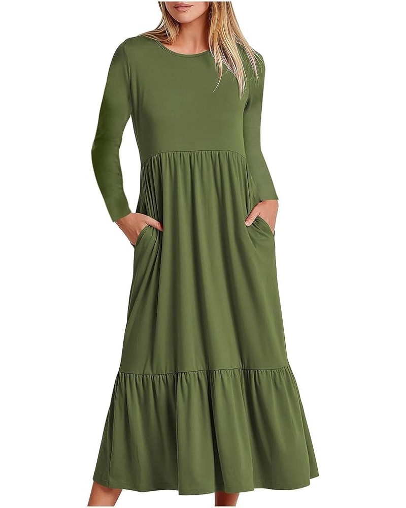 Cold Shoulder Maxi Dress for Women 2023 Summer Floral Long Beach Dresses Casual Short Sleeve Dresses with Pocket B-army Green...