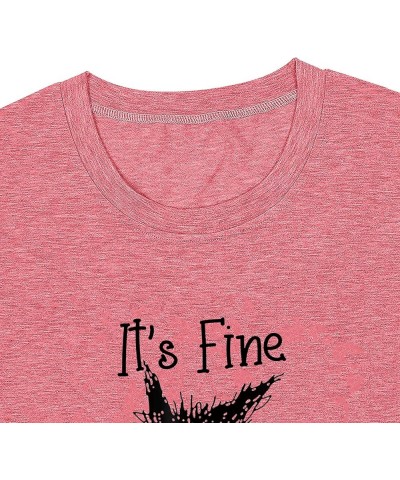 It's Fine I'm Fine Everything is Fine Funny Cat Printed T-Shirt for Women Short Sleeve Graphic Womens Tee Tops Pink $10.56 T-...