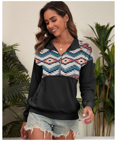 Women's Casual Aztec Geometric Zipper Collar Pullover Sweatshirt Wblack1 $16.10 Hoodies & Sweatshirts