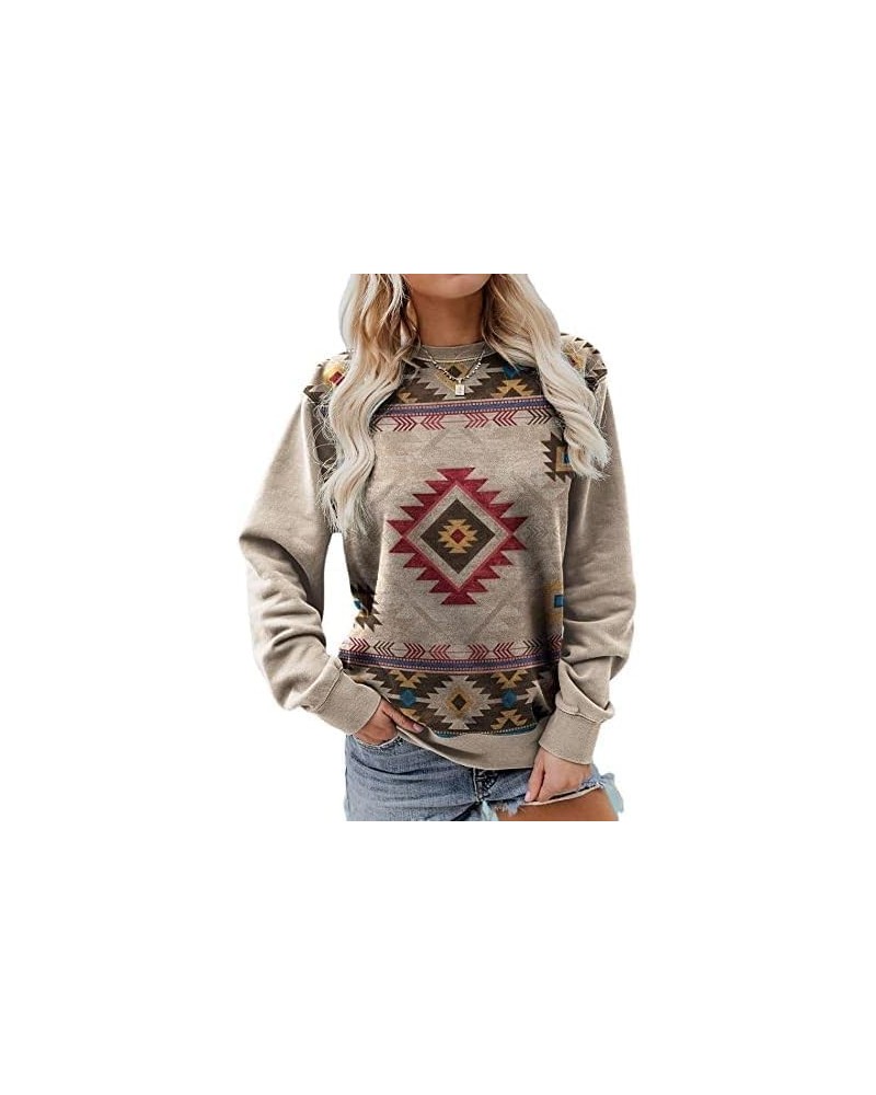 Aztec Printed Hoodie Women Long Sleeve Crewneck Pullovers Women Unique Aztec Tribal Woment Work Travel Hoodies Aztec Beige $1...