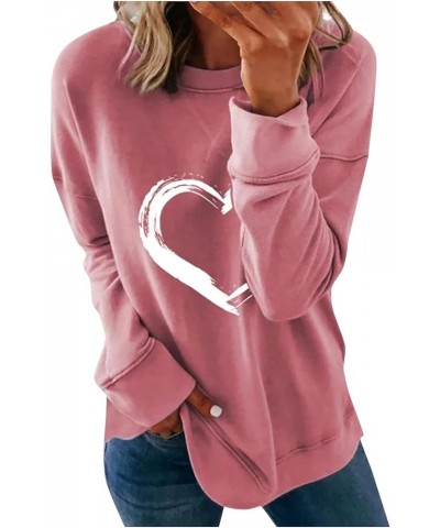 Womens Tops Dressy Casual Round Neck Long Sleeve Sweatshirts Comfy Dressy Printing Pullover Tops Loose Fit Outfits 5-pink $5....