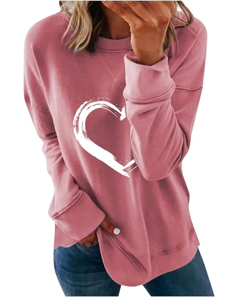 Womens Tops Dressy Casual Round Neck Long Sleeve Sweatshirts Comfy Dressy Printing Pullover Tops Loose Fit Outfits 5-pink $5....